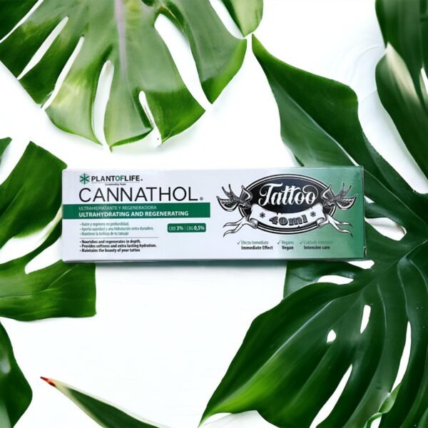 Crème soin tatouage Cannathol au CBD et CBG, parfait pour hydrater et régénérer la peau tatouée.